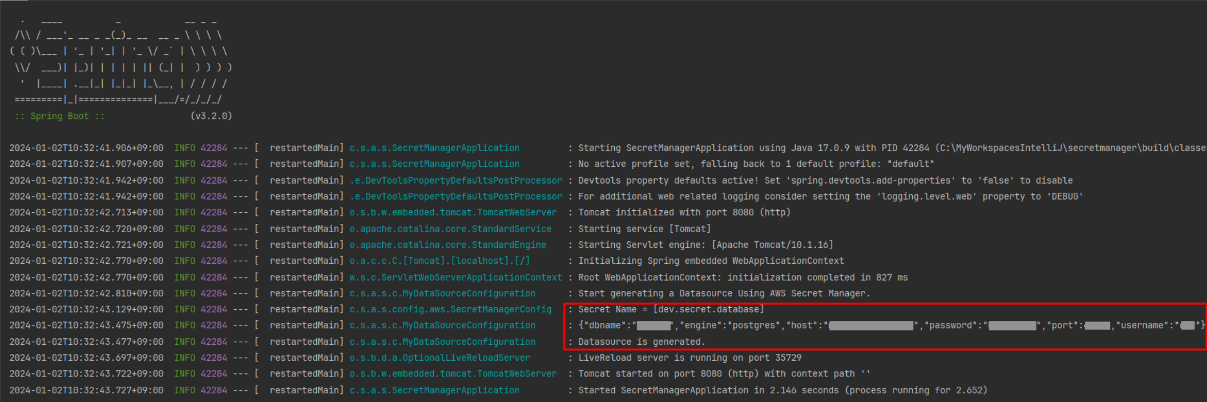 Springboot 구동시 AWS Secret을 조회하여 Datasource 생성